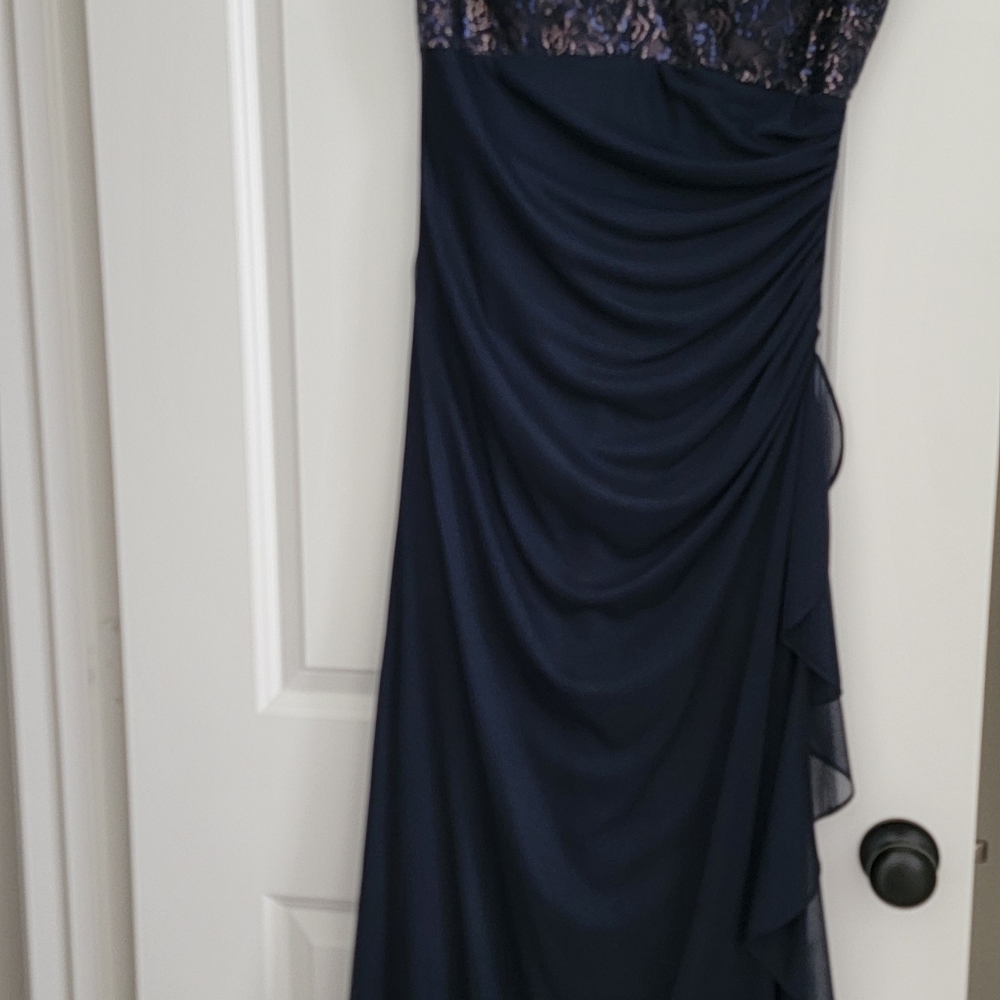 Betsy & Adam Navy Blue Mesh Detail Dress